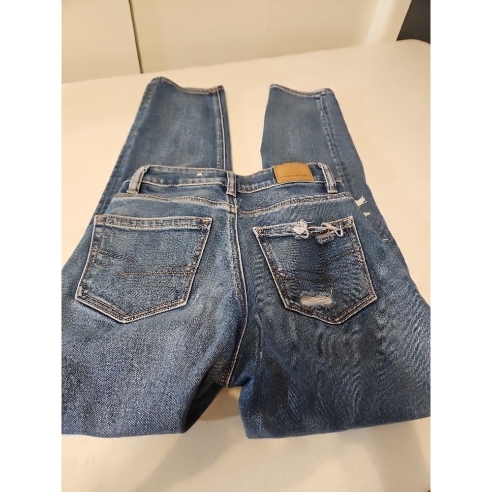 American Eagle Mom Straight Jeans Size 00 Stretch Distressed (A1226)